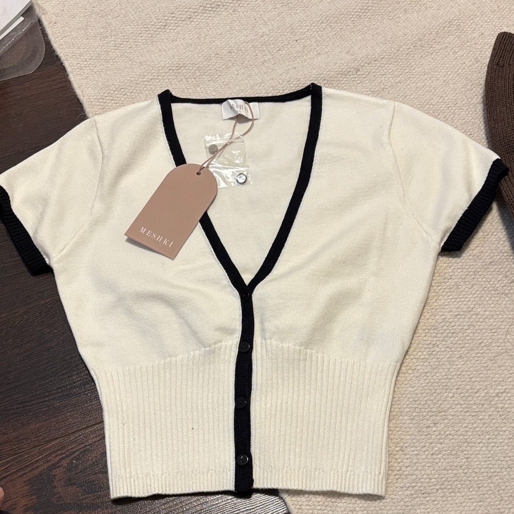 Meshki Cream and Black Cardigan Sweater